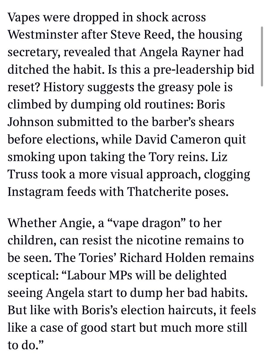 In @TimesDiary today, there are doubts as to whether Angela Rayner will be  able to remain vape free