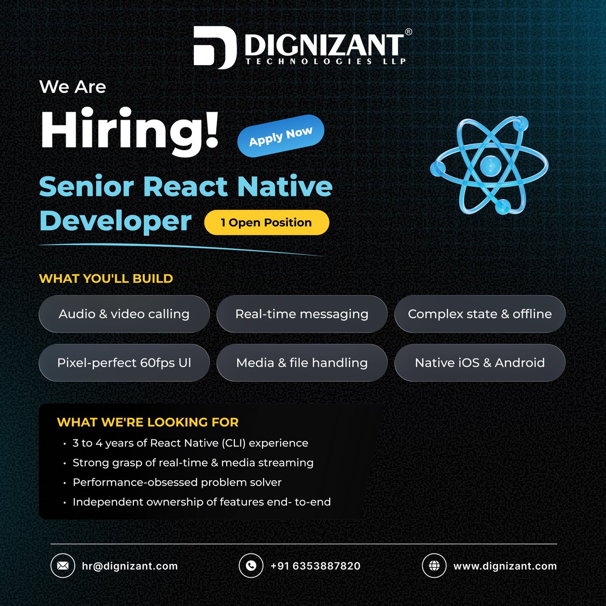dignizant's tweet photo. 🚀 𝗪𝗲’𝗿𝗲 𝗛𝗶𝗿𝗶𝗻𝗴💼

📧 Apply Now: hr@dignizant.com
📞 +91 63538 87820
🌐 https://t.co/QosXASkasO

#WeAreHiring #ReactNativeDeveloper #SeniorDeveloper #JoinOurTeam #MobileAppDevelopment #TechCareers #HiringNow #ReactNative #CareerGrowth #DignizantFamily https://t.co/qQljemNBcJ