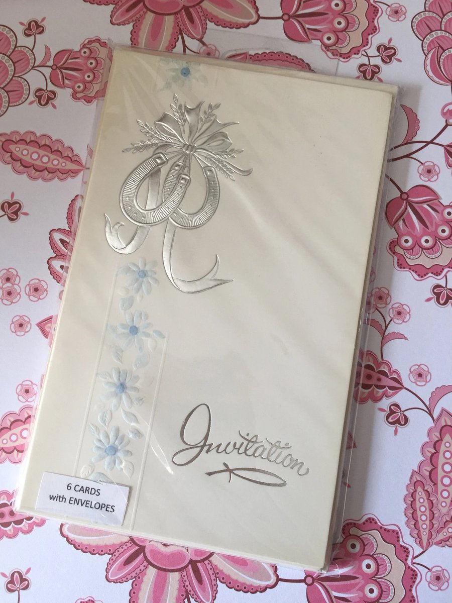 WatsonsVintage's tweet photo. ONLY TWO PACKS LEFT NOW! RARE Fabulous Vintage Circa 1970s Wedding Invitations - 6 Invitations with Silver Embossed Horseshoe Design & 6 Envelopes Nostalgic Invitations https://t.co/HSzinkHo0F via @Etsy #Vintage #WeddingInvitations #70sNostalgia #SilverHorseshoeDesign #70sStationery