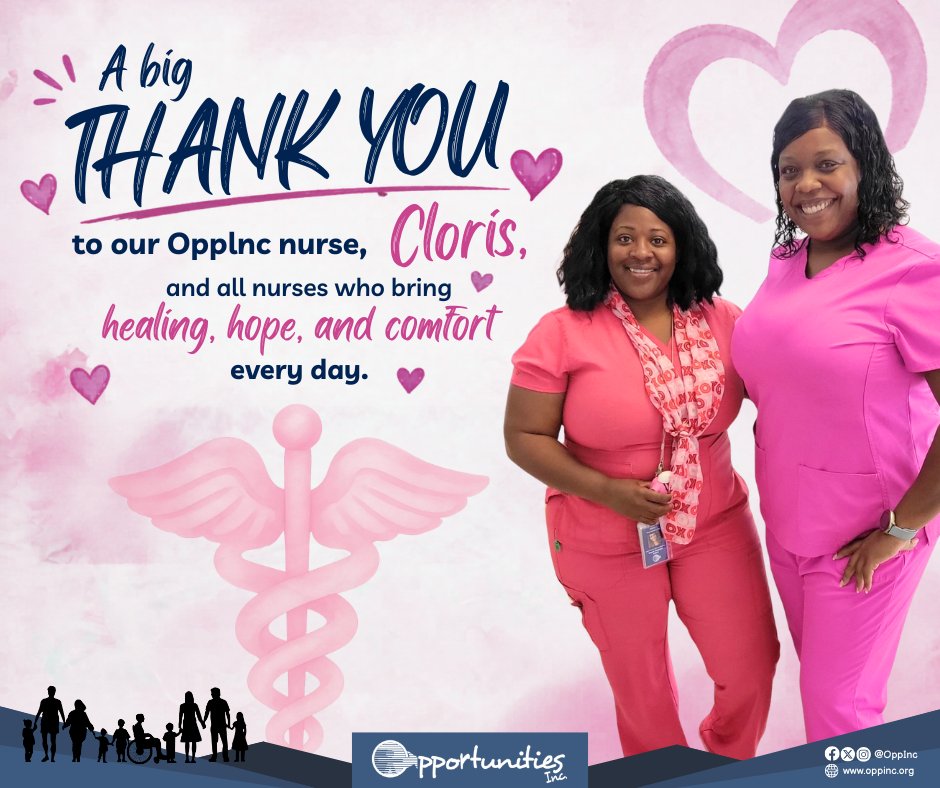 A big THANK YOU to our OppInc nurse, Cloris, and all nurses who bring healing, hope, and comfort every day. 💙

Your compassion and care for the individuals we serve make a lasting difference in their lives. We are truly grateful for your service and your heart. 💙

#OppInc