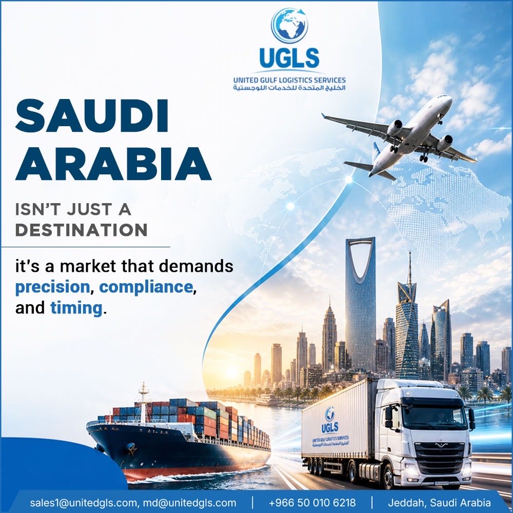 UGLS_sa's tweet photo. Saudi Arabia isn’t just a destination—it’s a market that demands precision, compliance, and timing.

At United Gulf Logistics Services, we simplify the complexities of KSA logistics through structured transit solutions, enabling seamless movement across borders and ports.

Because in KSA, knowing the route is just the beginning—knowing the system is everything.
.
.
.
.
#Logistics #SaudiArabia #SupplyChain #FreightForwarding #KSA #GlobalTrade #CrossBorderLogistics #LogisticsSolutions
