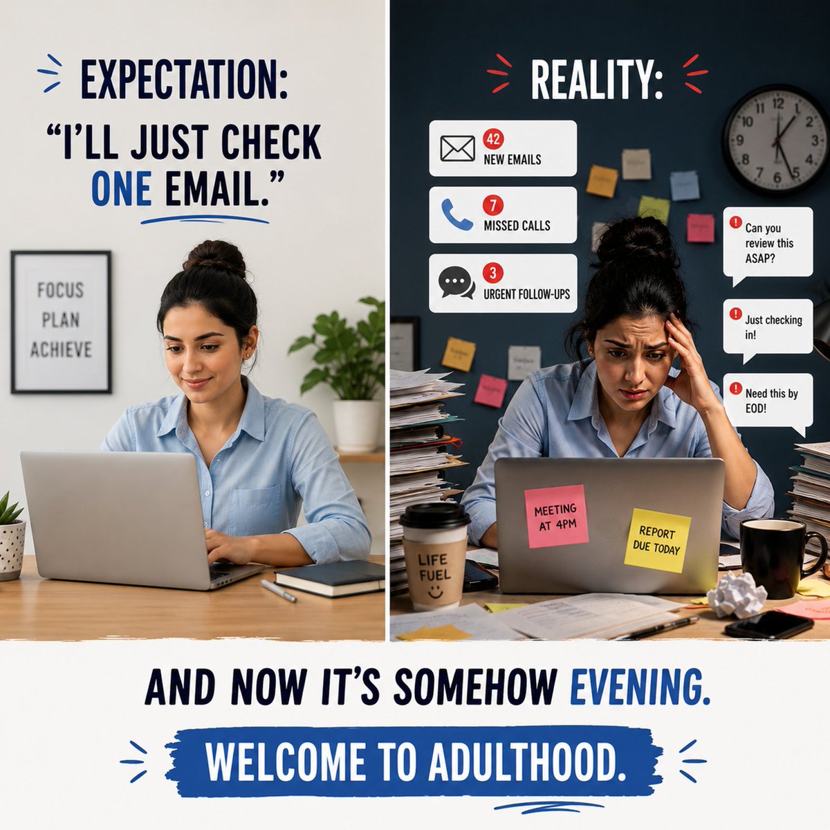 TalentShape_in's tweet photo. Started the day thinking,

“Just one quick email.”
Now it’s evening and somehow there are 42 more. 😅

Corporate life in one picture.

#OfficeLife #CorporateHumor #WorkReality #RelatablePost #ProfessionalLife #MondayMood https://t.co/djWMuGMSCG