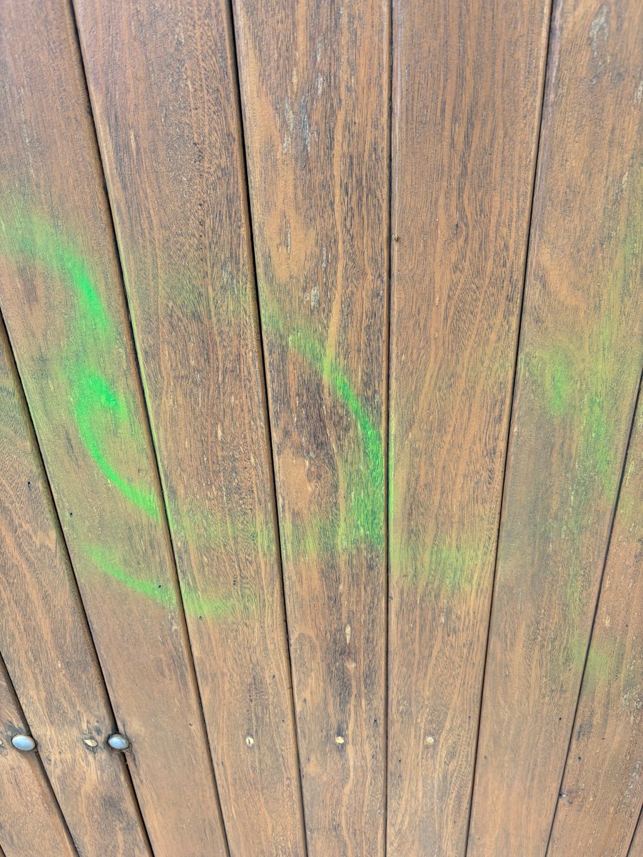 esherresidents's tweet photo. Cllr Simon Waugh has served Esher for 14 years. Someone decided to deface his front gates last night. Who is behind this? Should you have any evidence (two people wearing balaclavas on an electric scooter, 11 pm last night) please let Surrey Police know. https://t.co/4XCcjGU1cp