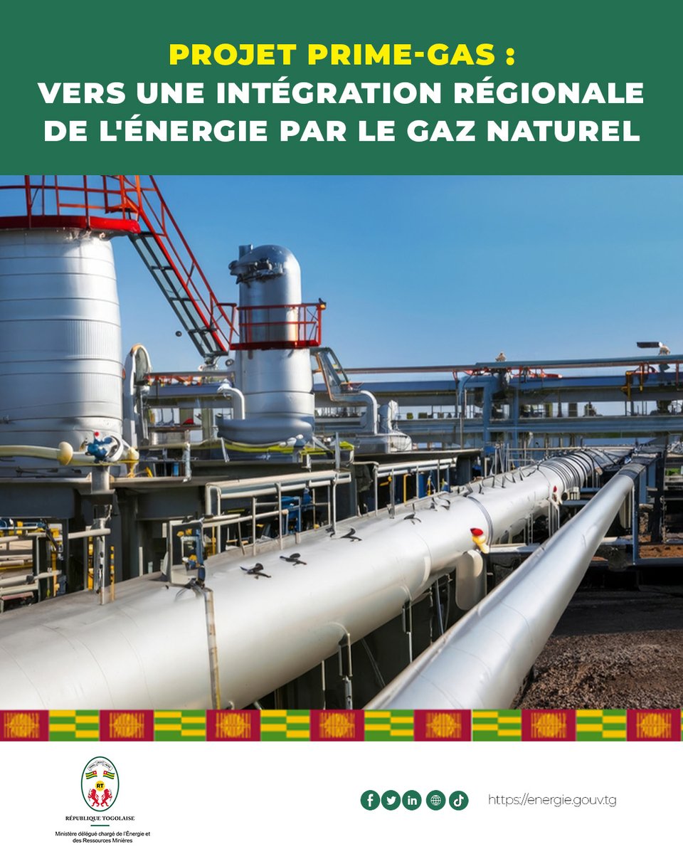 mineenergie_tg's tweet photo. 🏭 Projet PRIME-GAS : Vers une Intégration Régionale de l'Énergie par le gaz naturel

Le projet Power Regional Integration through Market-Enabled Gas (PRIME-GAS) vise à appuyer la Côte d’Ivoire, le Togo et le Bénin dans la préparation et la mise en œuvre de stratégies nationales et régionales de développement du gaz naturel, notamment à travers :

✅ la préparation de solutions d’approvisionnement en gaz à court terme (importations de GNL et solutions logistiques associées) ;

✅ la préparation d’investissements dans les infrastructures gazières nationales et régionales (réception, transport, stockage et distribution)

✅ le renforcement des capacités institutionnelles pour le développement de la chaîne de valeur du gaz et du commerce régional.

Le projet étant classé à risque environnemental et social élevé, une Évaluation Environnementale et Sociale Stratégique (EESS) est indispensable pour encadrer le développement des infrastructures.

Cette Évaluation Environnementale et Sociale Stratégique (EESS) focalisera sur les infrastructures nationales et régionales de transport, et s’articulera non seulement autour des plans directeurs nationaux pour le gaz, mais aussi autour de la stratégie régionale pour le gaz.

Les besoins en infrastructures de transport du Togo sont décrits ci-dessous :

✔️ Installations de réception de GNL et terminaux de stockage pour assurer un approvisionnement fiable en gaz.

✔️ Réseau national de gaz pour les nouvelles centrales électriques

✔️ Réseau de distribution de gaz pour les industries et les zones industrielles près du port de Lomé

✔️ Nouveau gazoduc du port de Lomé à la Plateforme Industrielle d'Adétikopé (PIA), avec le développement d'une centrale électrique au gaz de 500 MW.

✔️ Extension du poste de livraison du WAGP de Lomé

✔️ Nouveau gazoduc potentiel du Nigeria au Togo pour diversifier l'approvisionnement.

L’examen des risques et effets environnementaux et sociaux tiendra compte de l’éventail complet des risques et effets environnementaux et sociaux présentés dans les Normes Environnementales et Sociales (NES) 1 à 10.

Les données environnementales, sociales, économiques et les contraintes techniques de niveau stratégique seront utilisées pour identifier les grands corridors et entreprendre la pré-évaluation environnementale et sociale de ces corridors.

👉🏾 Découvrez tous les détails du projet ici  : https://t.co/Mi1xiIlZax

#PRIMEGAS #evaluationenvironnementale #GazNaturel #centraleelectrique #Togo

@GouvTg  @BM_Afrique