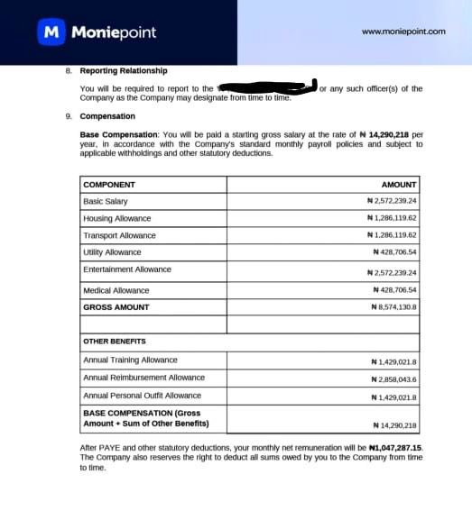 Mario9jaa's tweet photo. I actually feel so bad for the Moniepoint guy on how he mishandled the employability reference he made about young Nigerians the other day.

You cannot say your company cannot get to hire 500 capable hands in the whole of Nigeria when international companies are filled with Nigerians changing the narratives all over the place.

That being said, we must continue to criticize issues constructively rather than simply cook up narratives just because we want to cancel people who have had significant impacts in the society.

Yesterday night, I came across one of the invoices for salary payment from the company and I wondered where the narrative that they are paying peanuts came from.

Turns out basic monthly salary for an entry level worker is about 400,000 which is in addition to several packages running into millions per annum. Far above average minimum wage and very close to some of the country’s leading employers.

Beyond setting people up for drags, we must continue to stay on facts and use our platforms to promote accountability rather than bring down impactful individuals simply because they made some mistakes.

Segun has erred in calling our hardworking youths lazy, agreed. What we must not do is add unnecessary propaganda to this whole situation unless it is coming from a place of envy.
