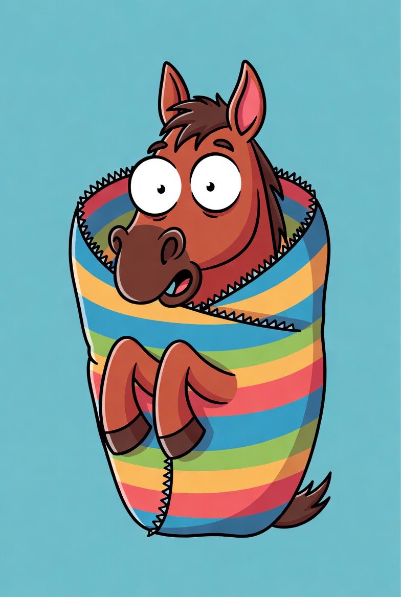 potus021's tweet photo. Horse fully enveloped in a rug – looks like it’s wearing a cozy (but slightly ridiculous) blanket coat

 #envelop #6Mayıs https://t.co/kZJ7983bLB