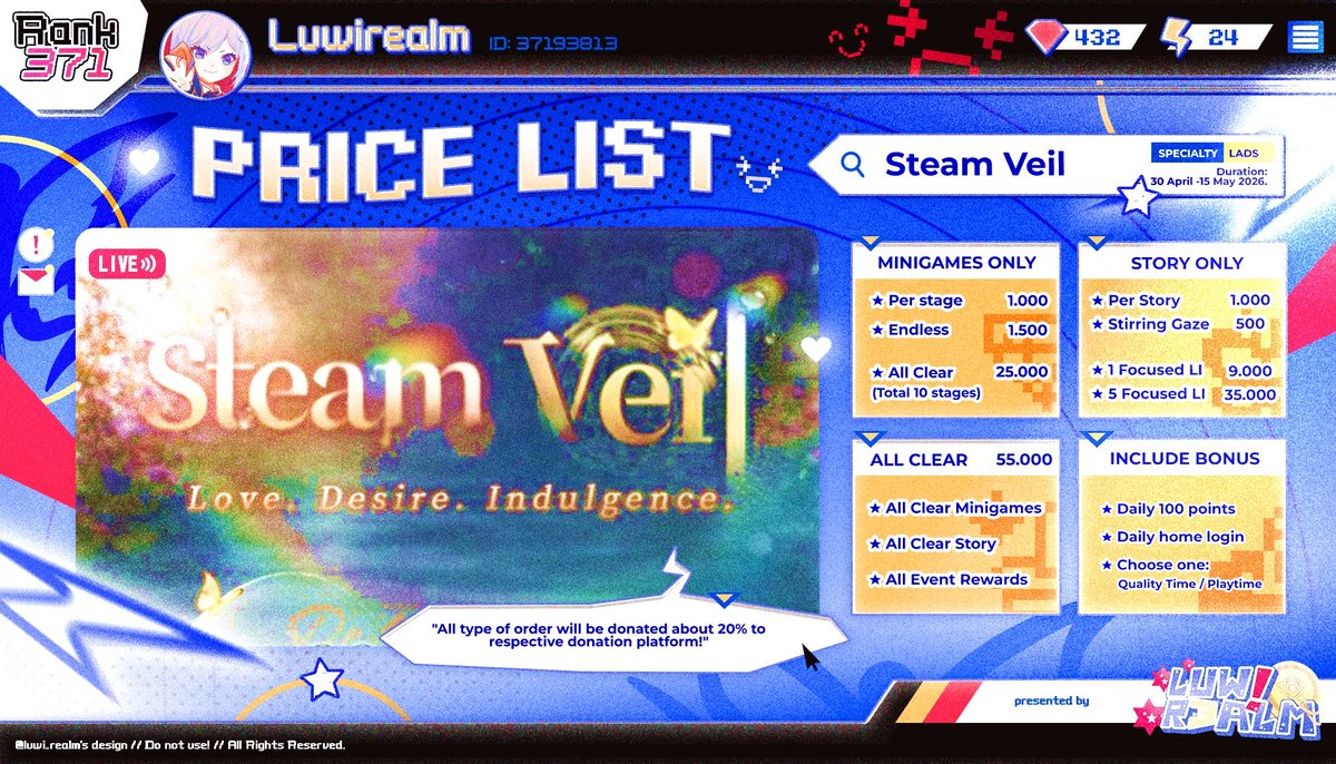 luwi_realm's tweet photo. ⭐ rt / likes are very appreciated !
halo, luwi open joki event ini ya~
(love and deepspace lads) steam veil
order silahkan ke tele/WA atau DM dan dijamin 100% trusted! 🫶
#bealanja #pilotservice https://t.co/Au0QnuX7iq