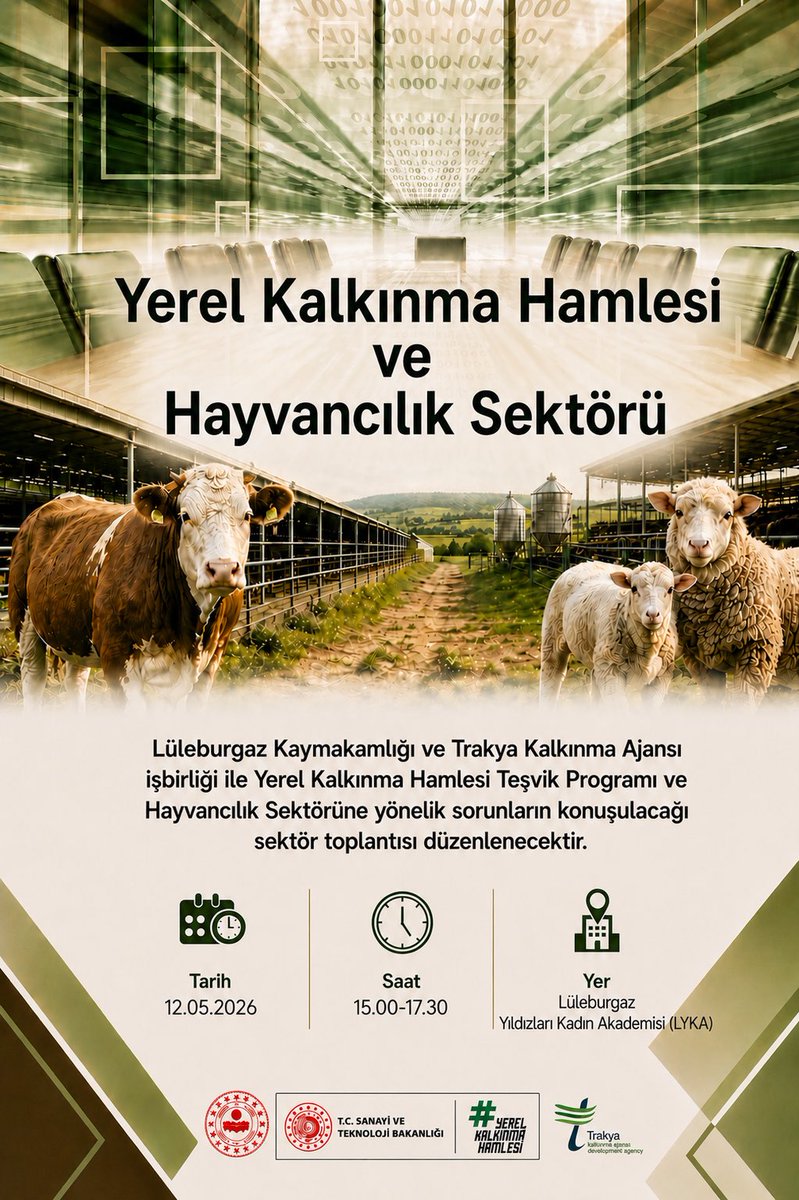 tr21trakya's tweet photo. 📌Trakya Kalkınma Ajansı ve Lüleburgaz Kaymakamlığı iş birliğinde “Yerel Kalkınma Hamlesi ve Hayvancılık Sektörü” toplantısı düzenlenecektir.

📌Bölgesel üretim kapasitesinin güçlendirilmesi, katma değerli üretim modellerinin yaygınlaştırılması ve sektörel dönüşüm fırsatlarının https://t.co/9ELtJDLoNw