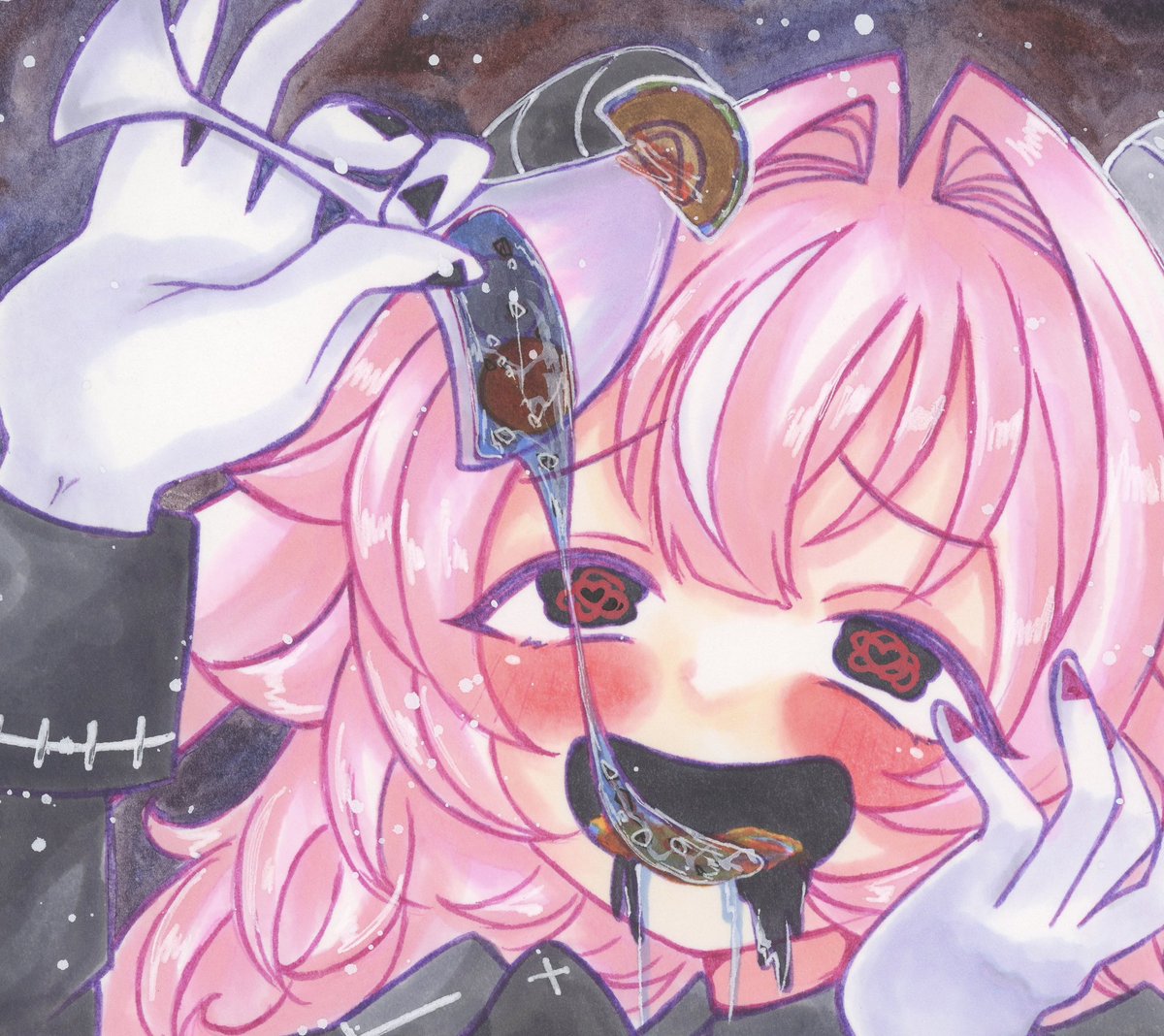 惑星をカクテルにしてイッキ飲みしちゃうファム・スールちゃん💖🖤
お口がブラックホールみたいで大変エッですよね……

トリミング前の丸出しフルサイズは凍結防止のためpixivにあげております(ｺｿｯ)

 #FemmeFA
 #ファムFA