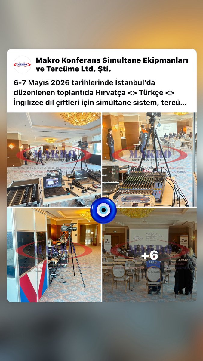 simultanemakro's tweet photo. 6-7 Mayıs 2026 tarihlerinde İstanbul’da düzenlenen toplantıda Hırvatça <> Türkçe <> İngilizce dil çiftleri için simültane sistem, tercüman kabini, alıcı kulaklıklar, ses sistemi, zoom altyapısı hibrit toplantı düzeni, ve teknik destek hizmetimiz…
.
.
.
#simultane #konferans https://t.co/Z3uC7KoDSP