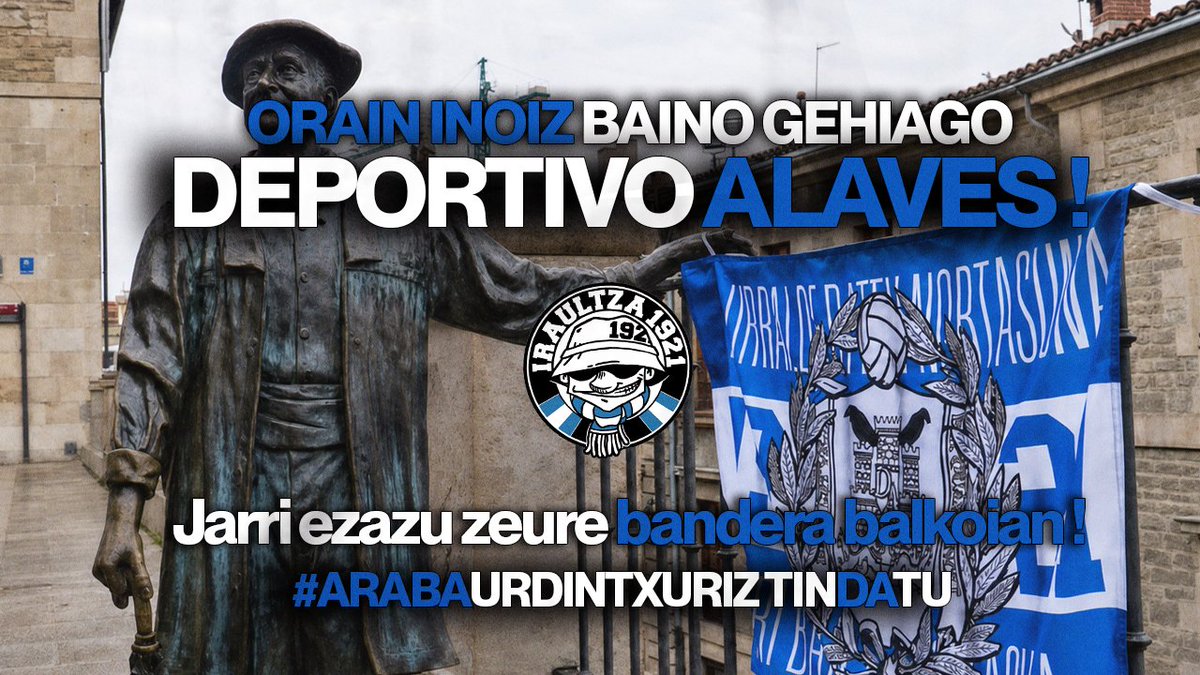 Iraultza1921's tweet photo. ORAIN INOIZ BAINO GEHIAGO DEPORTIVO ALAVES! 🟦⬜

Jarri ezazu zeure bandera balkoian! 🏴󠁧󠁢󠁳󠁣󠁴󠁿

ZUEKIN GAUDE @Alaves ! 

Bidali eta igo zure argazkia hashtag honekin: 

#ARABAURDINTXURIZTINDATU https://t.co/erk56Tvg5i