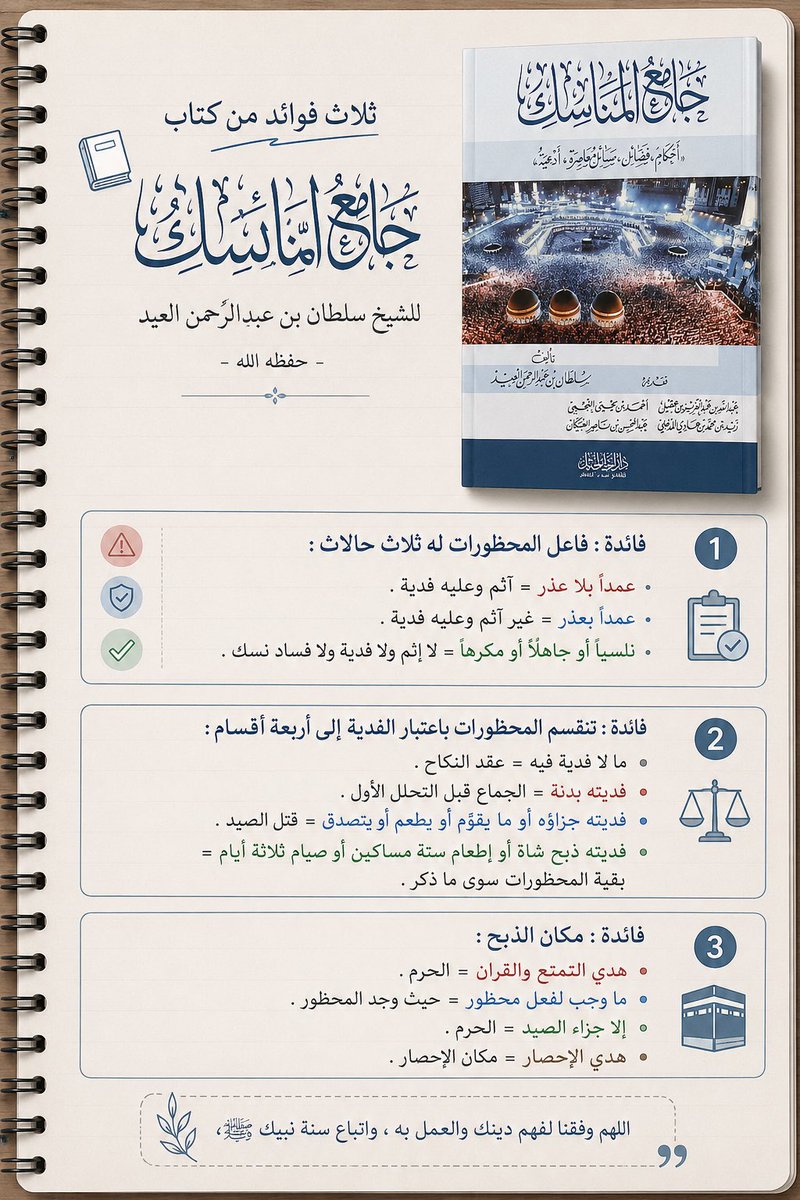 AbdullahALmuhrb's tweet photo. كتاب (جامع المناسك) لشيخنا سلطان العيد -حفظه الله- 
من أفضل من أنفع كتب المناسك وصفة الحج والعمرة؛ يمتاز بالاختصار والوضوح مع كثرة الفوائد والتنبيهات المهمة.
الكتاب متوفر بصيغة PDF على الإنترنت، وأنصح كل مقبل على الحج بمراجعته لضبط مسائل الحج وإتقانها.

#الحج #العمرة #المناسك #فقه #تعلم