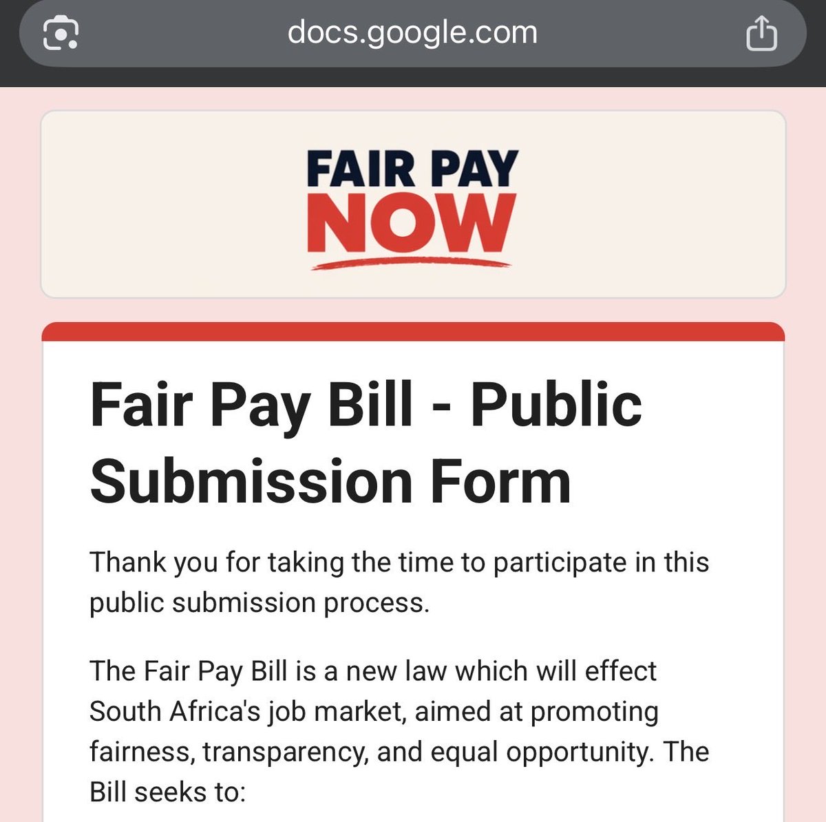 TheLegalAffair's tweet photo. The Fair Pay Bill is open for public comments.

Purpose of the Fair Pay Bill
•Prohibit employers from asking job applicants about their past salary or using previous pay to determine a new salary offer.

•Require salary ranges to be disclosed in job advertisements. https://t.co/2pNtrD6Ats