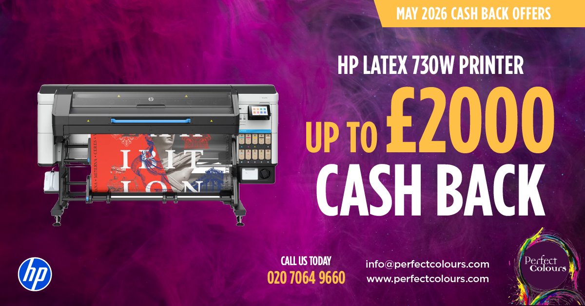 perfectcolours's tweet photo. The deals keep coming! Order a new @HPUK Latex 730W before the end of May and you could claim up to £2,000 cash back. 

Call now - don't wait! 020 7064 9660 

#wideformat #printer https://t.co/y732esePOh