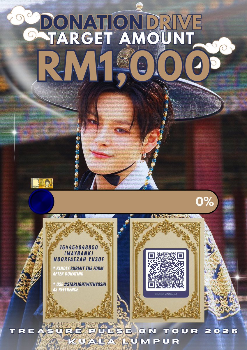 ✨ STARLIGHT ROYALTY WITH YOSHI Donation Drive ✨

We’re coming together to celebrate and support something meaningful for Yoshi 💫

🎯 Target: RM1,000
📅 Collection Period: 6 May – 24 May 2026
Every contribution, big or small, brings us closer to our goal and shows the love and
