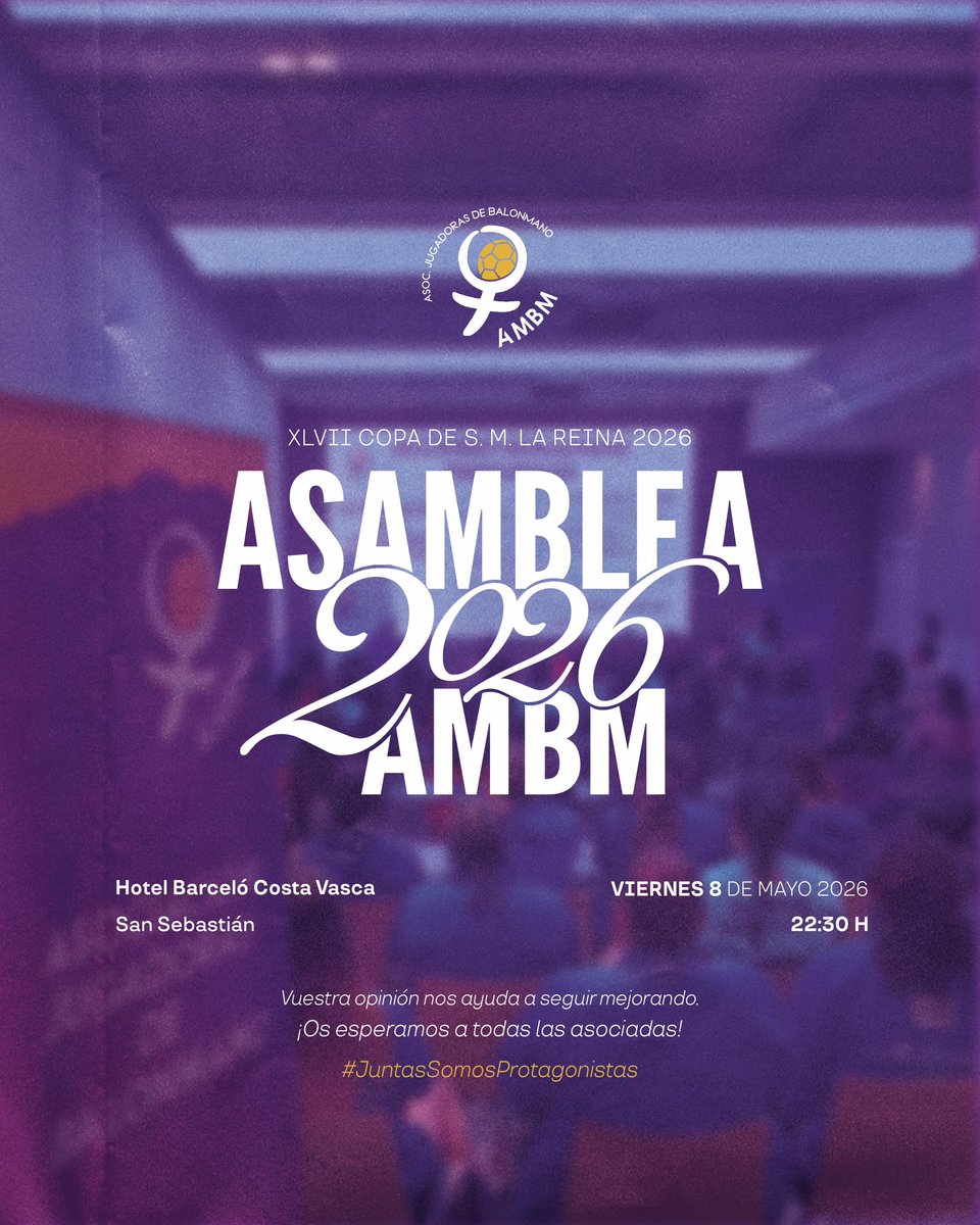 _AMBM_'s tweet photo. ASAMBLEA 2026

🙌🏼 Un año más, las asociadas estáis invitadas a asistir a nuestra asamblea anual. 
Os esperamos y os necesitamos. 💜

🍸 Al finalizar, un pequeño cóctel para todas las asistentes. 

#juntassomosprotagonistas https://t.co/9Oy64DG6Rc