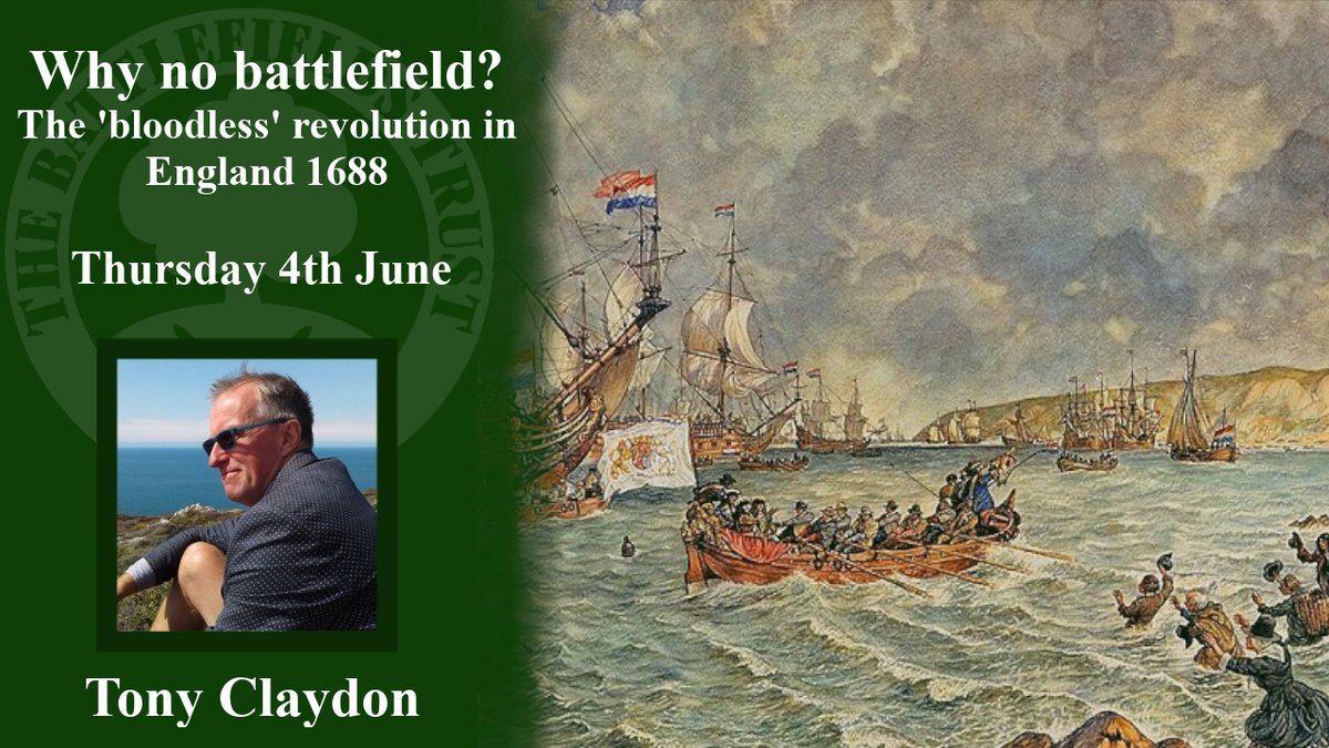 battleftrust's tweet photo. Thursday 4th June 2026, 8pm.

Battlefields Trust Members Online Talk: Why no battlefield? The 'bloodless' revolution in England, 1688.

For further details see Events in our bio. https://t.co/rns50eQnxV