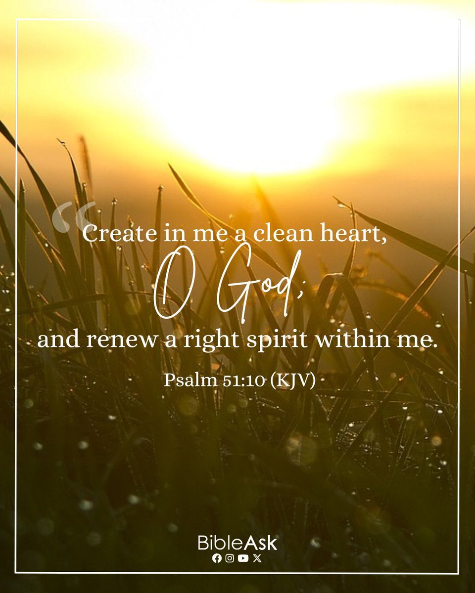 BibleAsk's tweet photo. God specializes in renewal. When we come to Him sincerely, He cleanses our hearts and restores our spirit, giving us a fresh start.
#VerseOfTheDay #CleanHeart #SpiritualRenewal #BibleVerse #ChristianFaith #DailyScripture 📖✨🙏 https://t.co/cekvRUXYgY