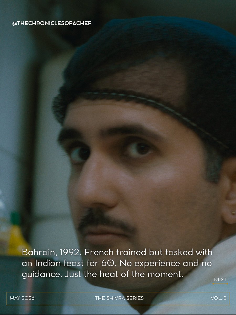 ChefChronicles's tweet photo. A bookstore in Manama. Pockets full of hand copied recipes. 15 hours in the kitchen. In 1992, Monal Malhotra proved that mastery is built on ownership. (1/2)

#ChroniclesOfAChef #SHIVRA #Documentary https://t.co/mSNtS45XGa