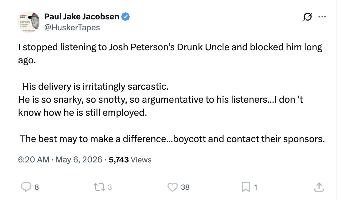 Husker fans calling a tire store to scream at a secretary about John Bishop