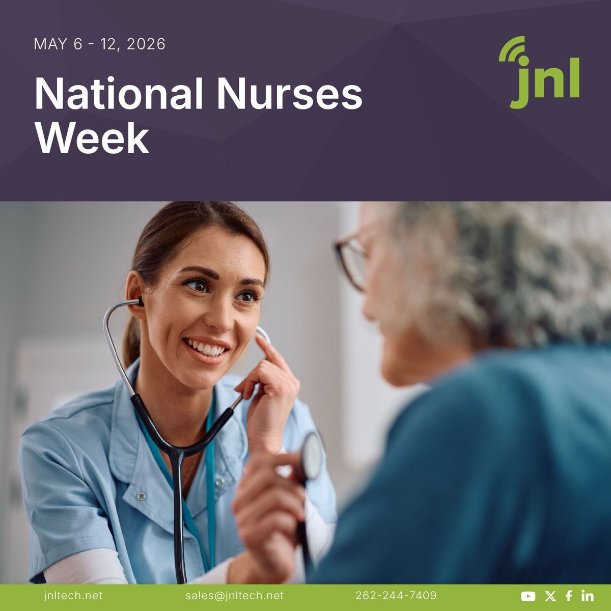 JNLTechnologies's tweet photo. This National Nurses Week, we celebrate the tireless efforts of nurses to provide meaningful and life-changing care.

Your work matters. Thank you.

#NationalNursesWeek #ThankYou #Nurses #SeniorLiving #Assisted Living https://t.co/5h65rDmcXW