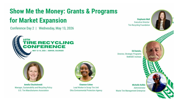 REMADEInstitute's tweet photo. Join us next week at the Tire Recycling Conference, May 12-14, in Denver!

REMADE's Ed Daniels will participate in a panel, "Show Me the Money: Grants &amp; Programs for Market Expansion," on Weds, May 13.

For details, go to https://t.co/qaJ2slV3Hi.

#recycling #tires #tirerecycling https://t.co/Rs3U0KEWmo