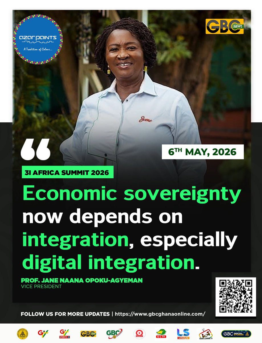 GTV_Ghana's tweet photo. Prof. Jane Naana Opoku-Agyeman, Vice President on digital integration
#31AfricaSummit #EconomicSovereignty #DigitalIntegration #GBCNews https://t.co/0DO7URmWxn