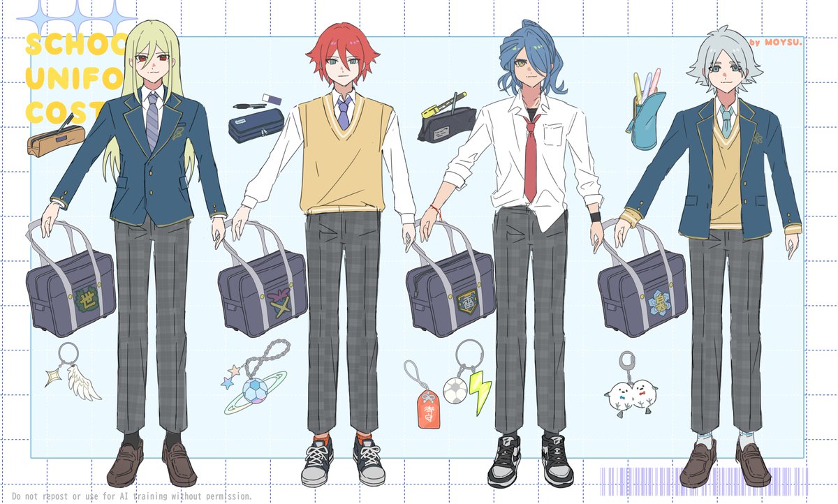 mo_otsss's tweet photo. お揃い衣装の立ち絵を描きたくて学生服を考えたりしてたら時間溶けた https://t.co/bdPWYE4wm2