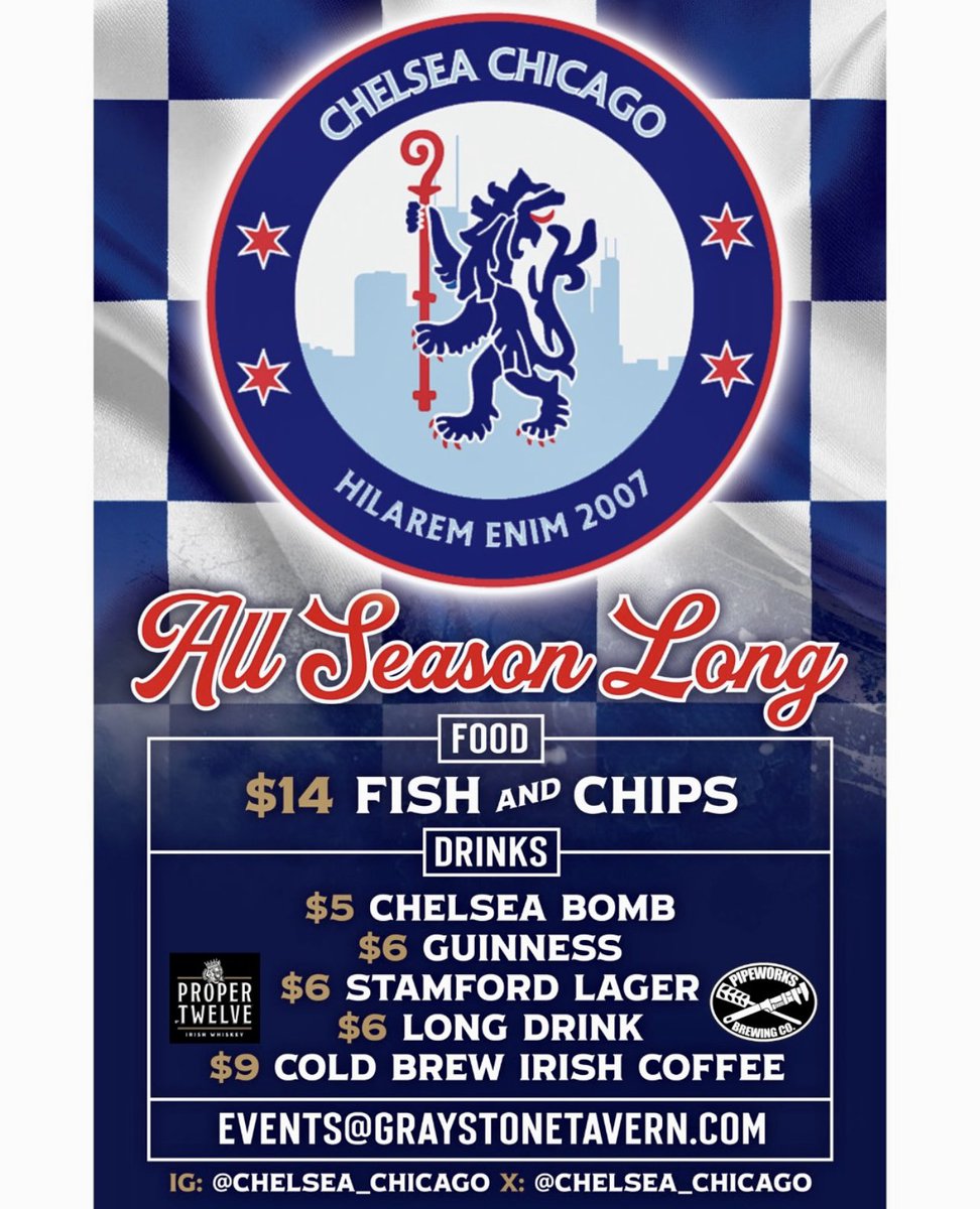 Chelsea_Chicago's tweet photo. Anfield calling. 🏟️

We’re not having the time of our lives, but we never back down. Support the team with The Famous Chelsea Chicago! 

📍 The Graystone Tavern
⏰ Doors 6AM | KO 6:30AM
🍺 Stamford Lager &amp; Cold Brew on deck.

C’mon Chelsea!! 💙⚽️🤙🍺

#CFC #CFCChicago #LIVCHE https://t.co/RSPOSu8ZZD