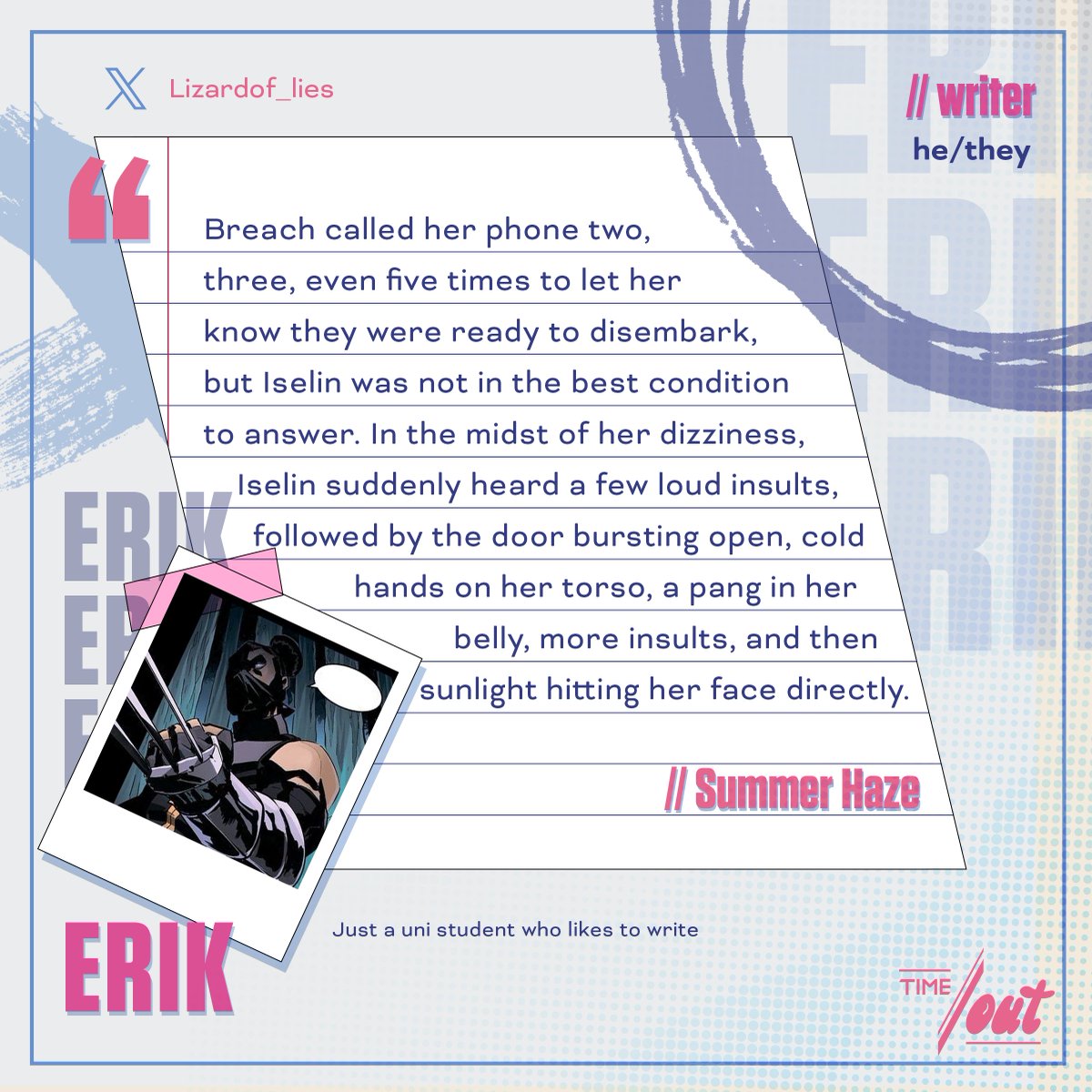 Summer heat gets the best of most of us, but especially Deadlock where it's not exactly her element...☀️🦾

Find out how she hands this (and Breach) in our story written by our lovely <a href="/lizardof_lies/">Erik from The Order</a> !!
_______________________________
  #valorant #valorantart #zine