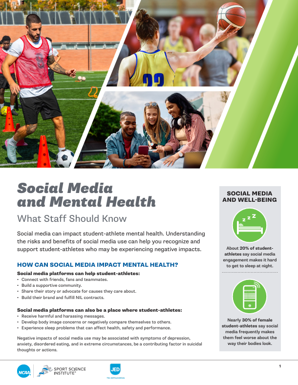 NCAA_SSI's tweet photo. 💚 May is Mental Health Awareness Month 💚
✅ out new resources on Social Media &amp; Mental Health, including fact sheets on how social media can impact mental &amp; physical health—and ways to reduce related harms.
👉 Students: https://t.co/Xh4dBNsmvs
👉 Staff: https://t.co/0tLtzFFKqx https://t.co/10O849dPQI