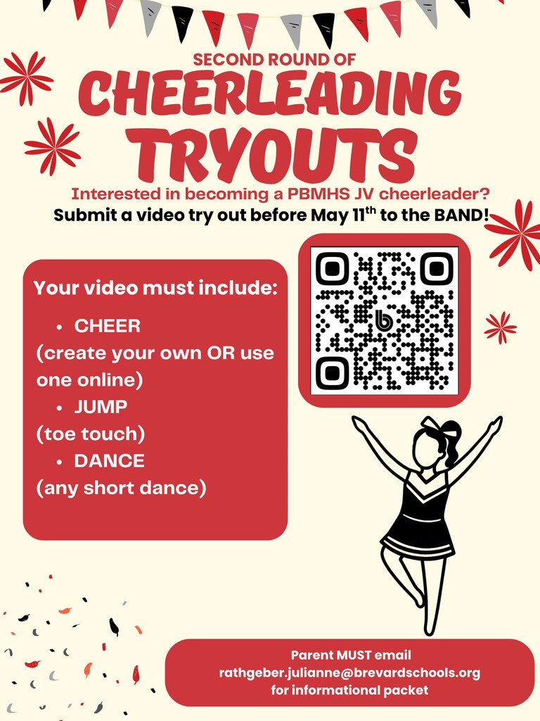 stonemms's tweet photo. Still interested in being a PBMHS Cheerleader?  You've got another chance to tryout!  See attached image for full details. https://t.co/yqVDSKFOnV