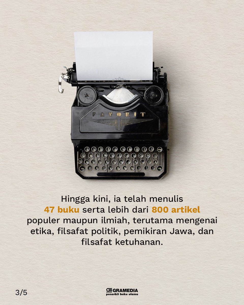 bukugpu's tweet photo. Romo Magnis telah menulis lebih dari 800 artikel dan puluhan buku legendaris. Dari bahasan tentang etika politik, pemikiran Karl Marx, hingga filsafat ketuhanan, tulisan beliau selalu berhasil mengajak kita berpikir lebih dalam dan kritis.

Perjalanan panjang Romo Magnis adalah bukti cinta yang nyata bagi ilmu pengetahuan dan keberagaman di tanah air.