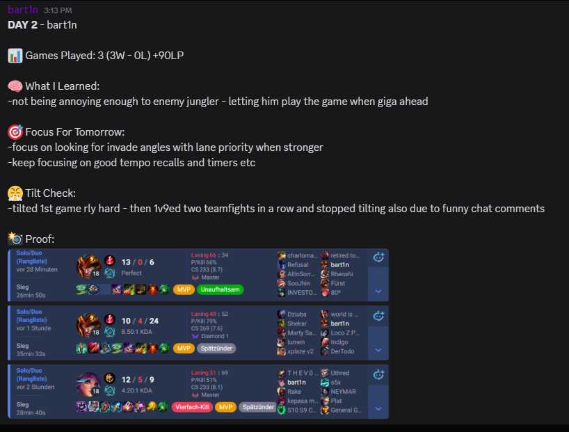 xbart1n's tweet photo. DAY 2 RESULTS

honestly game 1 was such a mental boom - my Q looks like its going to hit 3 times but it doesnt due to terrain diff/camera angle + people hate to save CC and set up ur W pre lvl6 its insane

but chat with great suggestion - buy punching bag, have it next to me https://t.co/ZPoM2xarC6