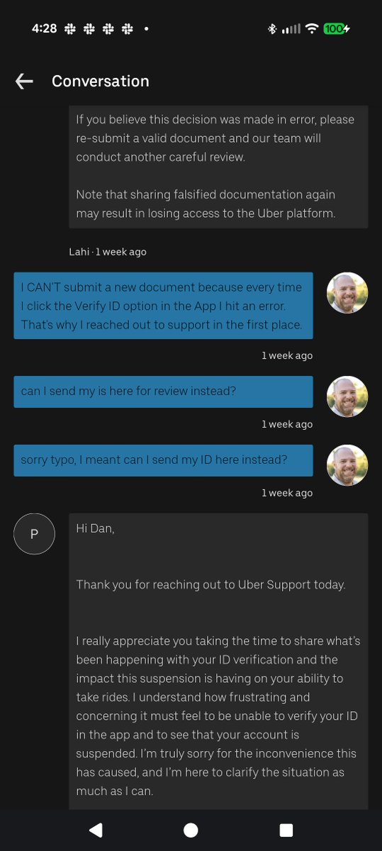 JardinCorenda's tweet photo. @Uber_Support 
feel free to review the screenshots below and go find my chat conversations going back 6 weeks and explain how this is fair. 
Sometime in the last two years Uber reviewed my records and supposedly found something fraudulent, without notice Uber locked my account. https://t.co/qwFSeWvt3K