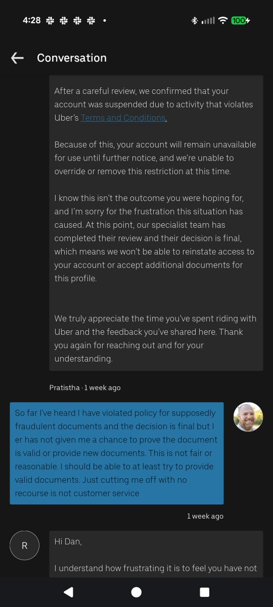JardinCorenda's tweet photo. @Uber_Support 
feel free to review the screenshots below and go find my chat conversations going back 6 weeks and explain how this is fair. 
Sometime in the last two years Uber reviewed my records and supposedly found something fraudulent, without notice Uber locked my account. https://t.co/qwFSeWvt3K