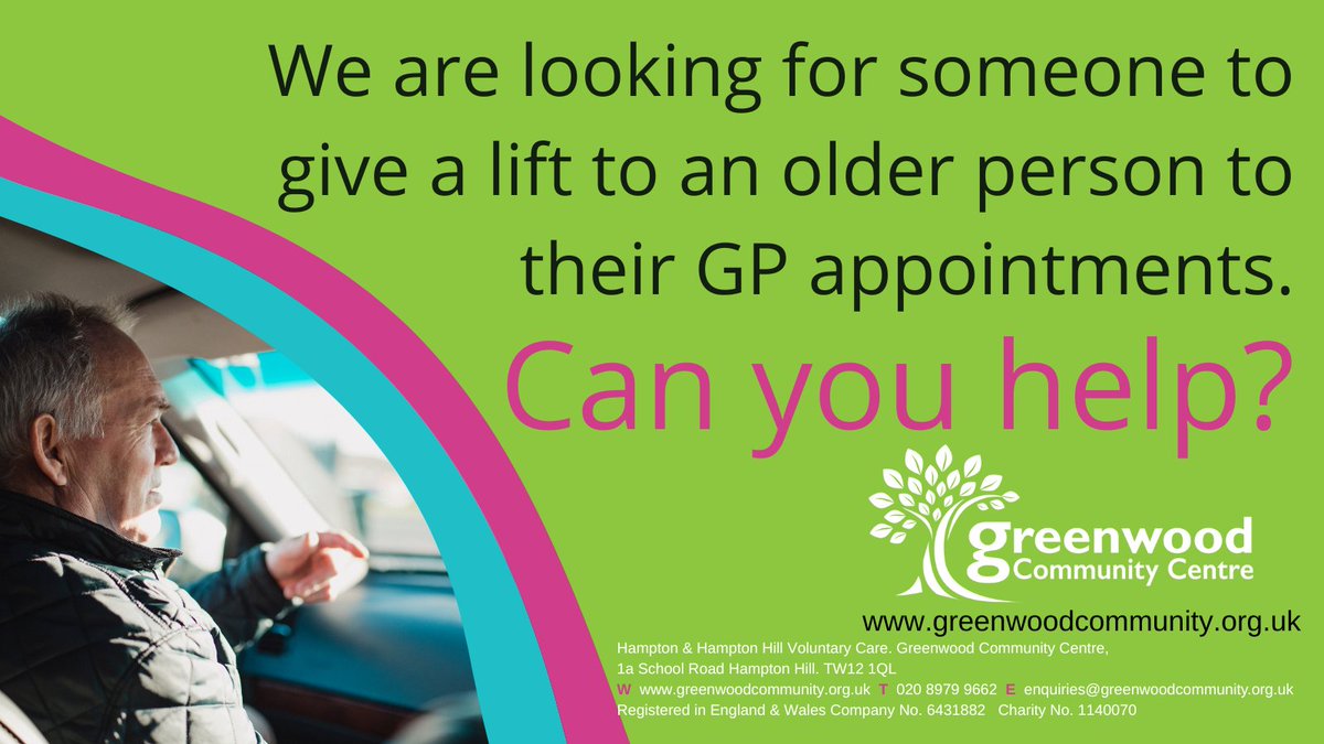 GccMandy's tweet photo. Are you looking for volunteer driving opportunities in the TW12 area.  Drop in for a chat.....the kettle is always on! Or call 020 8979 9662 for more information. https://t.co/F7cvF6FX6g