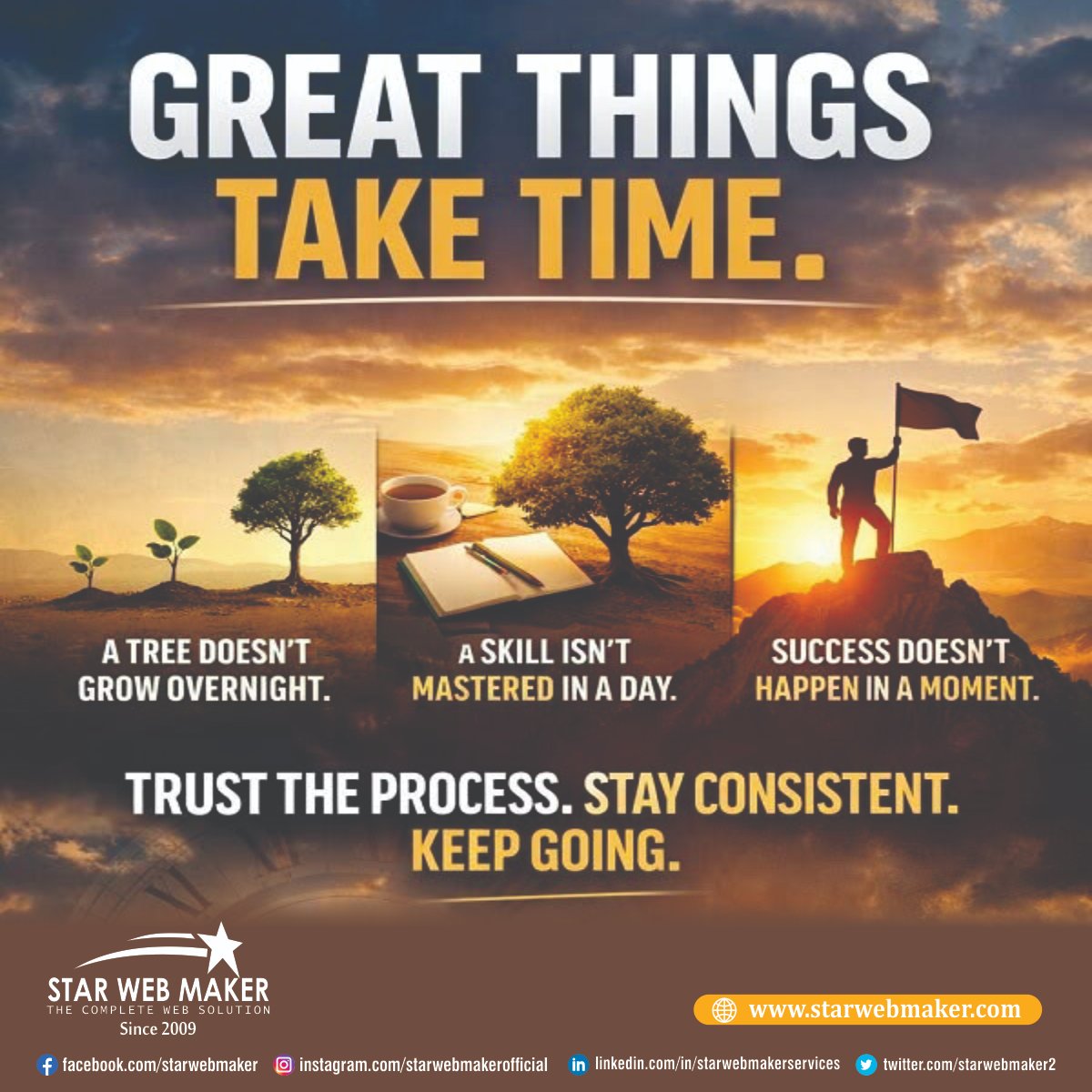 StarWebMaker2's tweet photo. Great things don’t happen overnight 🌱
Stay patient, stay consistent, and trust your journey. Your success is growing every day.
📞 Call Now: +91 7982253158
🌐 https://t.co/MoWg1hOBuT
#Motivation #SuccessMindset #Consistency #Growth #StayFocused #KeepGoing #StarWebMaker https://t.co/ogu5DOgCHb