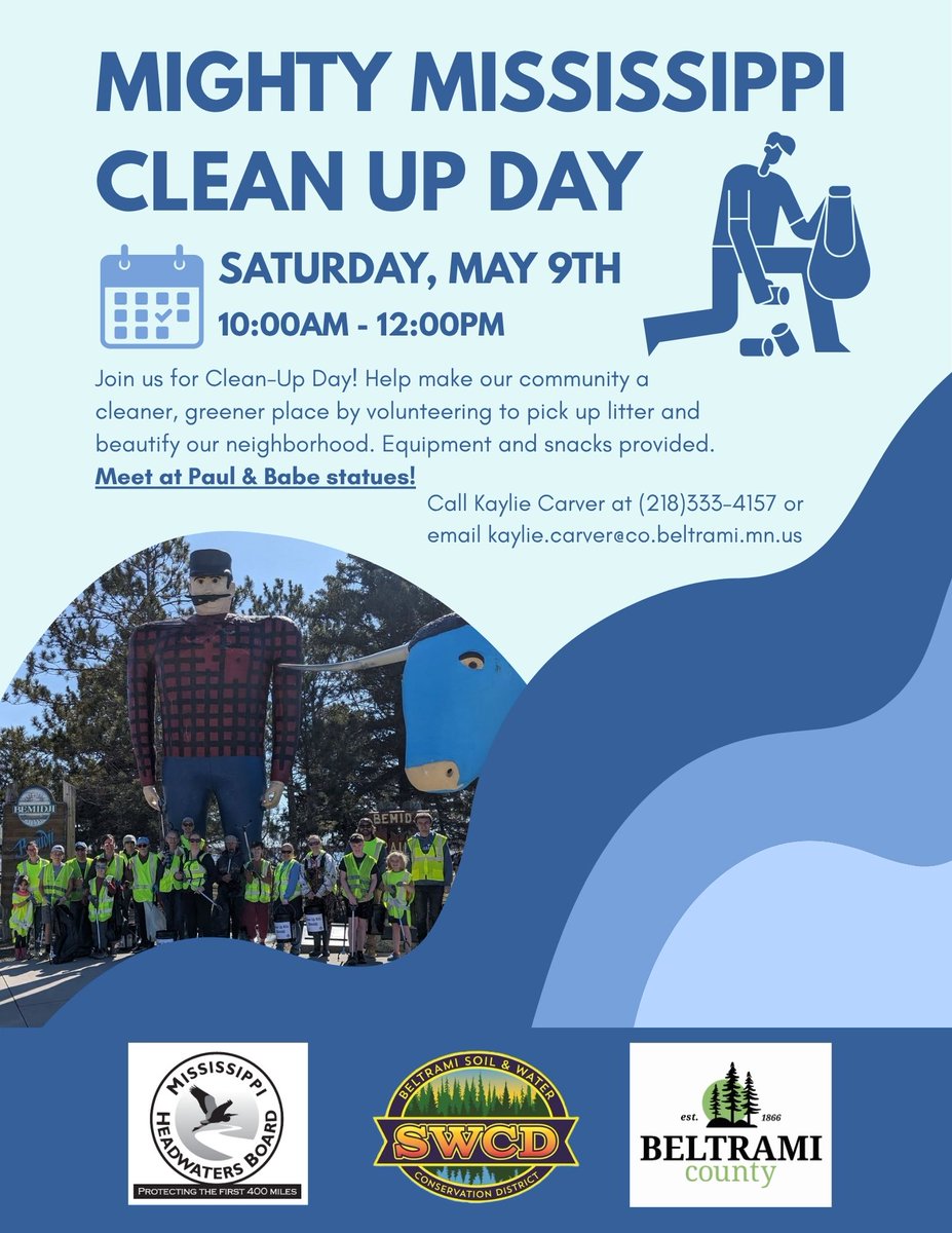 MNTraditions's tweet photo. Get ready for a dynamic duo this Saturday in Bemidji - Babe and Paul are taking on the trash at the Mighty Mississippi Clean up Day! 🎉 https://t.co/rkM5CJ52jP