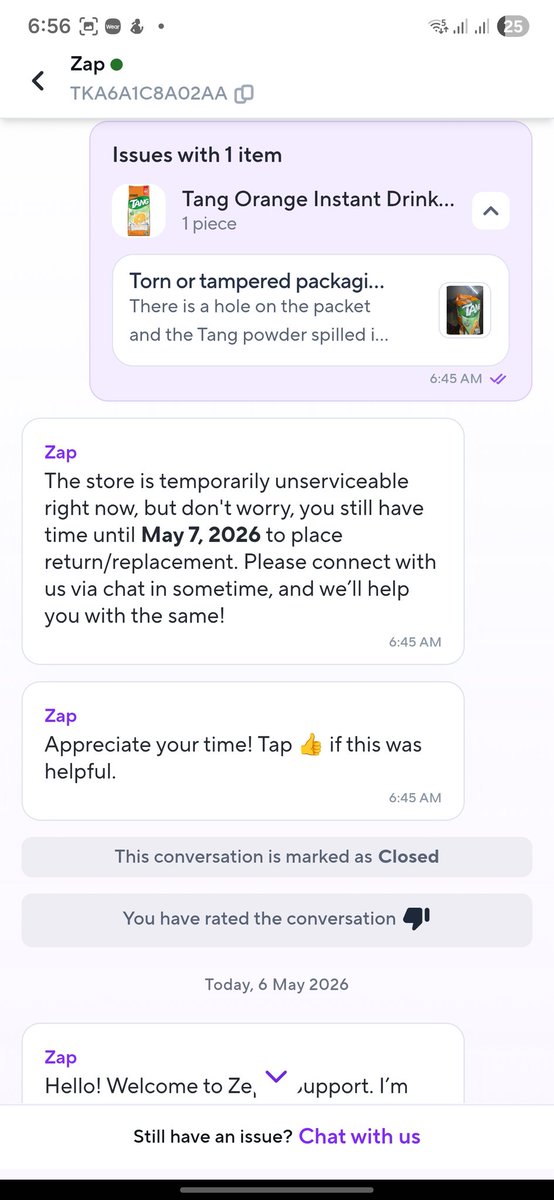 nivinjoy's tweet photo. @zeptocares What sort of support system do you have..?? 

Everytime I raise a complaint, you deny it saying the store is unserviceable whereas I am able to order new items. 

So you have problem with people complaining and have framed the support system like this.. 
@ZeptoNow https://t.co/uZKzNfOR5k