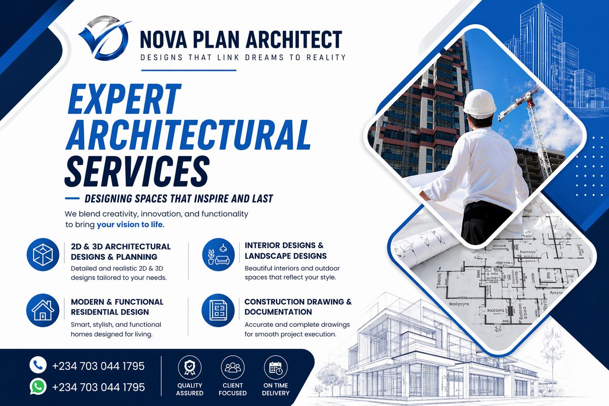 adewumijo's tweet photo. @keezafaith Bring your dream space to life with Nova Plan Architect 🏡✨
We deliver modern, functional, and creative designs tailored to your needs — from 2D &amp; 3D plans to interiors and construction drawings.
📲 Chat us directly on WhatsApp:
https://t.co/QuQJ51GRGs⁠� https://t.co/XT96HrQVol