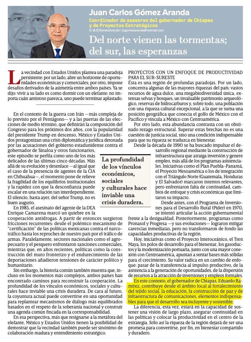 JCGomezAranda's tweet photo. México enfrenta desafíos en su relación con EU mientras en el sureste @ramireazlalo_ en línea con gobierno Federal busca consolidar un modelo de desarrollo con productividad, infraestructura y paz social. Les comparto mi artículo publicado en @Excelsior: https://t.co/bVkAOqKXbS https://t.co/mvUUKFibez