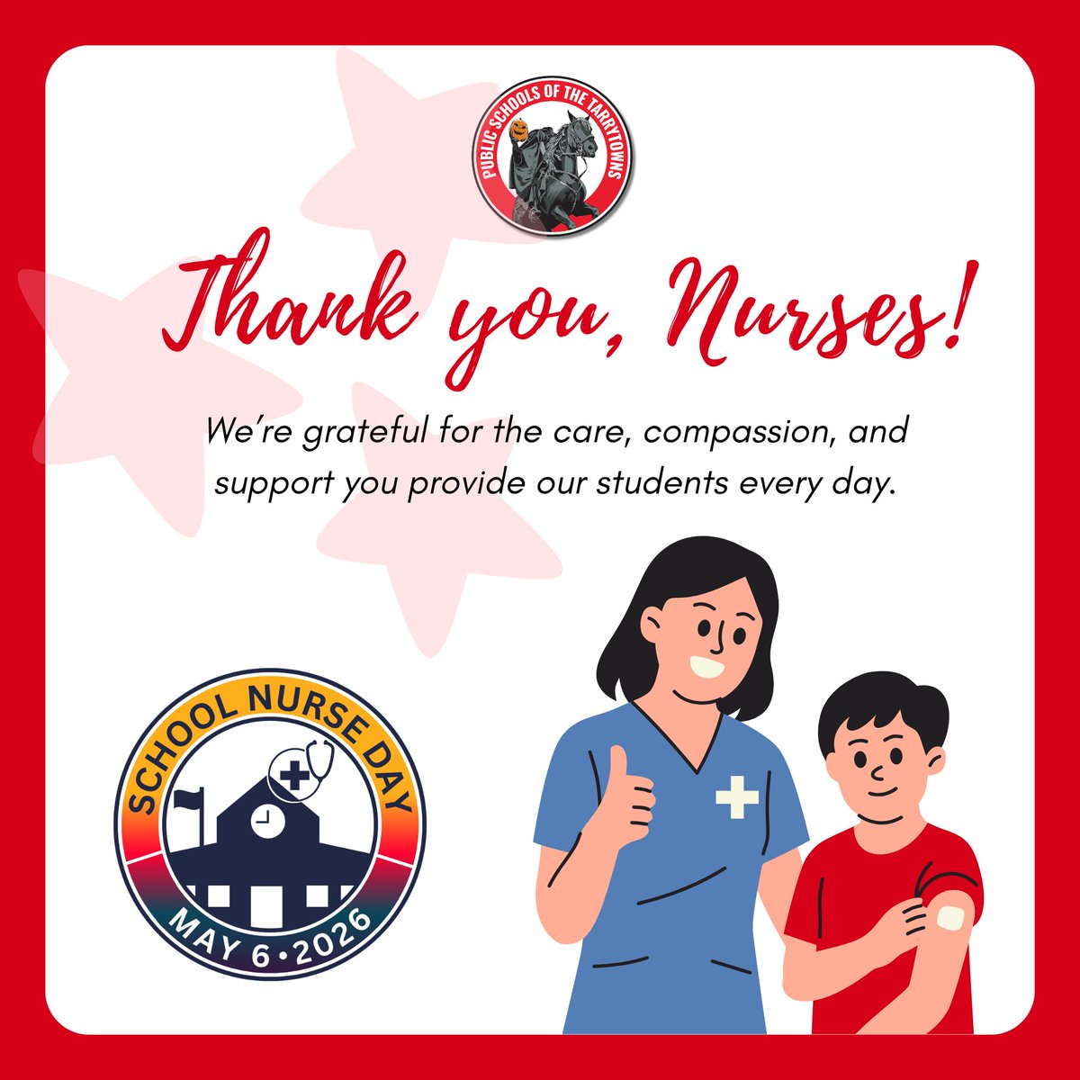 ufsdtarrytowns's tweet photo. Happy School Nurse Day! ❤️🩺

Today we celebrate our incredible TUFSD nurses &amp; thank them for the care, compassion, and support they provide to our students, staff, &amp; families every day.

Thank you for helping our students stay healthy, safe, &amp; ready to learn!

#HorsemenPride https://t.co/NVMaf9rf1H