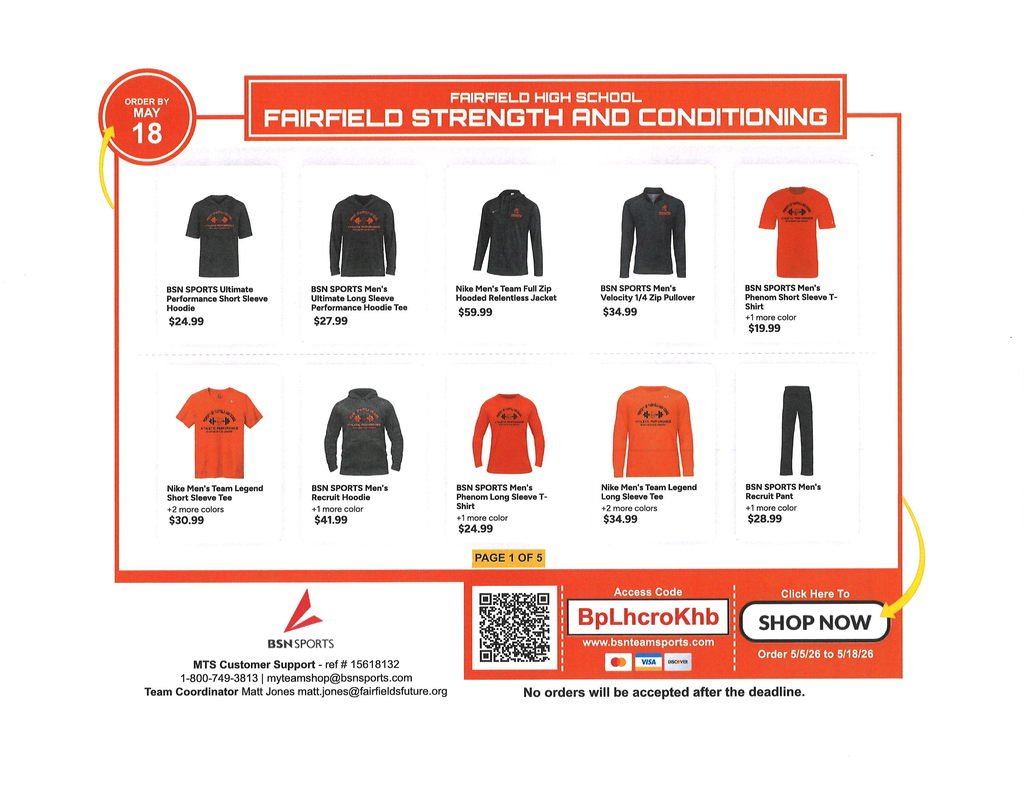 FHSTrojans's tweet photo. The Fairfield Strength and Conditioning Store is now open. Please click the link below to see all the store. 
Store closes - 5/18/26

Trojan Athletic Performance Store https://t.co/KWL1HHyF4V