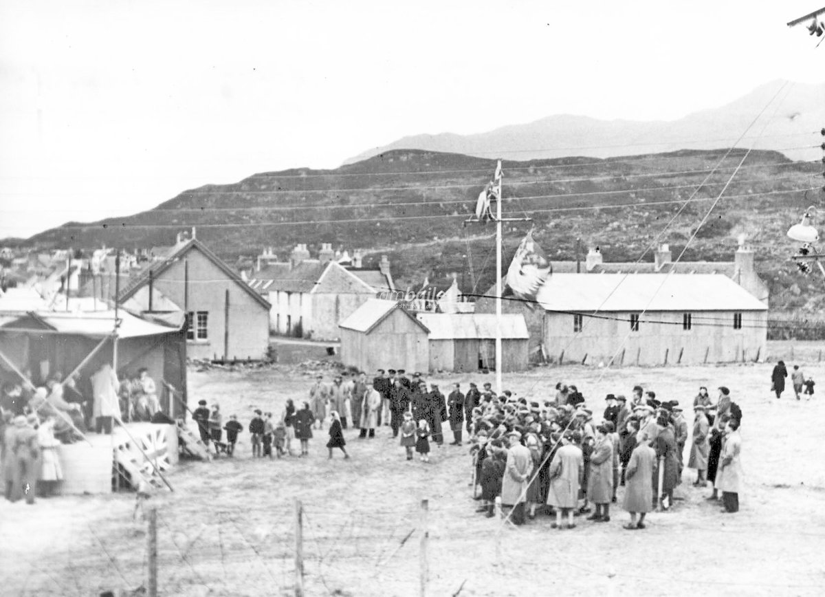 HighlandHistory's tweet photo. The ceremony to mark the switching-on of electricity at #Kyleakin, Skye on this day in 1947. Initally, the power came via a submarine cable from a temporary diesel-generating station at Kyle of Lochalsh. It switched to hydro-electricity in December 1948 when the power station at Nostie Bridge became operational

[source: #Skye & #Lochalsh Archive Centre]