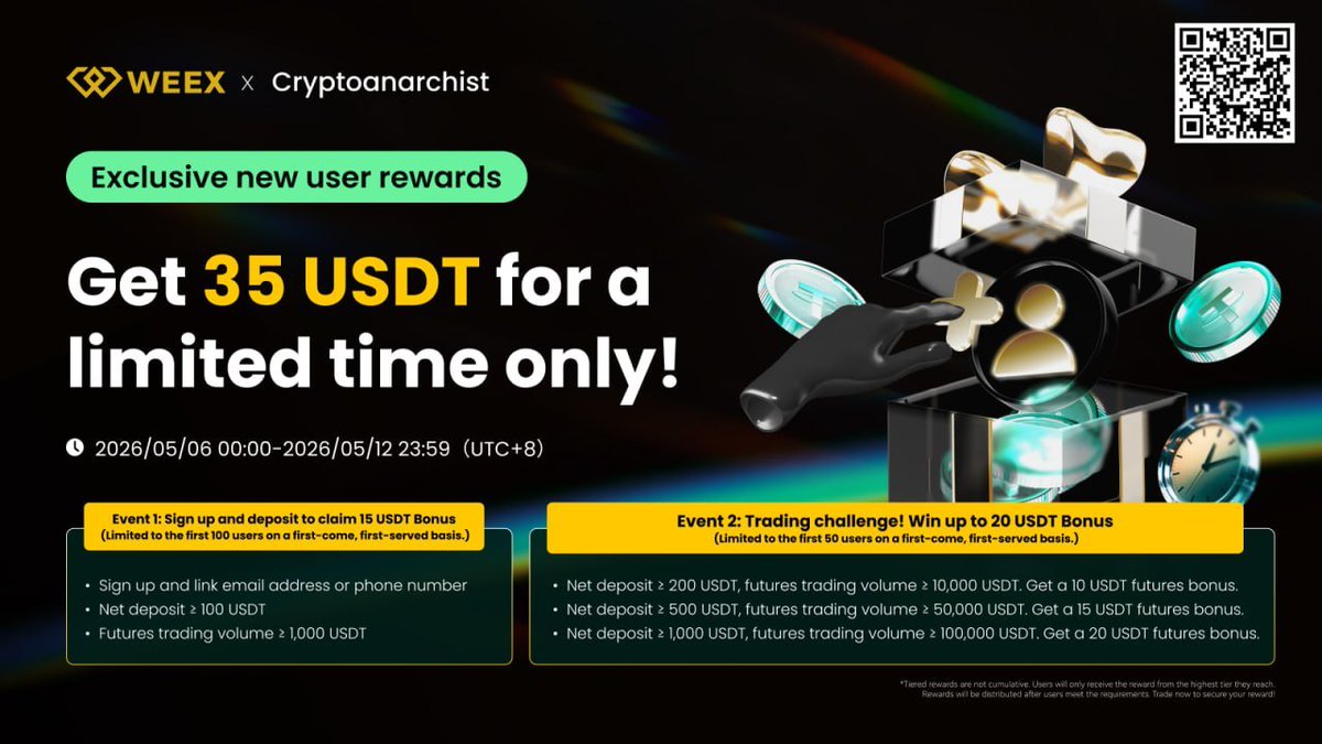 CryptoAnarchis's tweet photo. Aktuell große Aktion mit @WEEX_Official 
Einfach QR Code scannen und ab dafür.

Jetzt 35 USDT sichern https://t.co/0noEiNR7Eh