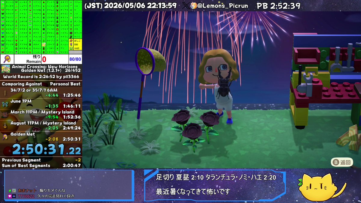 Lemons_Picrun's tweet photo. あつまれどうぶつの森 金のあみRTA 約3ヶ月半ぶりの自己べ更新!!
2:50切りまで惜しかった。久しぶりの自己べ嬉しいけど、引き続き記録狙い頑張ります
2:52:39→2:50:31
#RTA_PB #Speedrun_PB https://t.co/aiBKC5BRS9