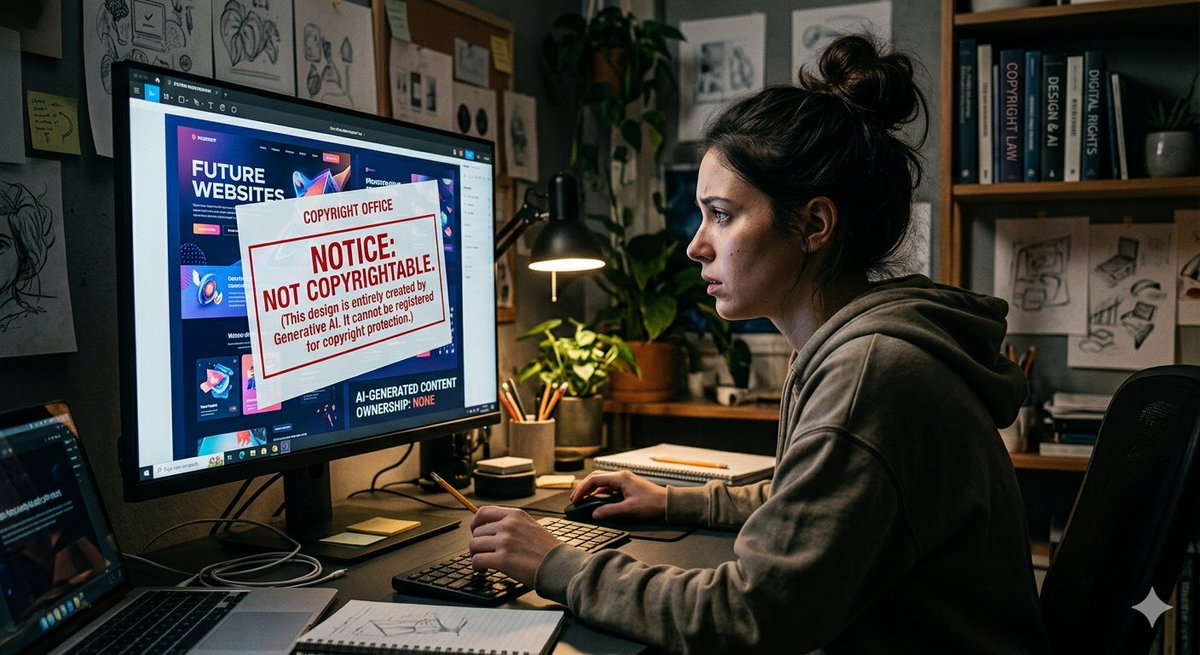 AgencyEvolved's tweet photo. Anyone using AI to create designs should be familiar with this information from the US Copyright office. 

https://t.co/wup3DRy0in https://t.co/NIa3iwgnvT
