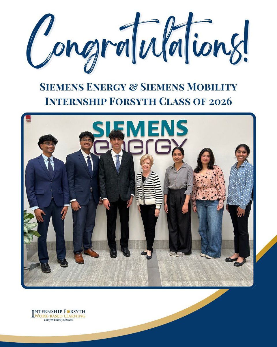 fcspathways's tweet photo. Congrats to Internship Forsyth students from North Forsyth HS &amp; South Forsyth HS on completing placements at Siemens Energy &amp; Siemens Mobility!

We’re grateful to our business partners for investing in these students’ success. Shoutout to the Class of 2026—well done! https://t.co/9gpnqRlePA
