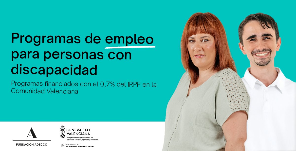 fund_adecco's tweet photo. ¿Eres estudiante y tienes discapacidad?

Te ayudamos en la transición al mercado laboral y mejorar así tu empleabilidad. 
Hasta diciembre 2026 con @gvainclusio.

+info 👉 https://t.co/LIIUk7ifls
#Empleo #Proyectounidos #Discapacidad https://t.co/wj1Y5BdRa4